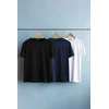 Trendyol Navy Blue-Black-White Basic Slim 100% Cotton 3-Pack T-Shirt