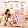 Costway Lesena igralna kuhinja za malčke z gorilniki, pipo in pomivalnim koritom, roza