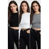 Trendyol Black-White-Anthracite 3-Pack Crop Fitted/Body-Sit Knitted Blouse