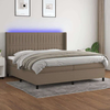 Krevet box spring s madracem LED smeđesivi 200x200 cm tkanina