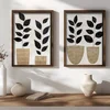 WallXpert set uramljenih MDF slika NAL193-70, crne grane sa lišćem u pletenim saksijama, 2 x 50 x 70 cm