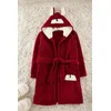 Trendyol Claret Red Belted Animal Figured Wellsoft Knitted Dressing Gown with Pockets