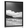 Plakat čudovita plaža na Sejšelih v črnobeli varianti - 20x30 silver