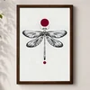 WallXpert uramljena MDF slika 3752KACT-026, vilin konjic sa crvenim krugom, crno-beli crtež, 37 x 52 cm