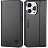 SHIELDON usnjena preklopna torbica za iPhone 15 Pro – Črna