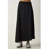 Happiness Istanbul Womens Black Asymmetrical Formed Satin Surface Skirt