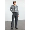 Trendyol Anthracite Leopard Patterned Knitwear Cardigan