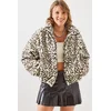 Bianco Lucci Womens Leopard Pattern Faux Für Coat 2426