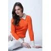 Trend Alacati Stili Ženska bluza dugih rukava Alc-X13511, Polo kragna, Narandžasta