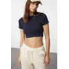 Trendyol Dark Navy Blue Crop Lightly Supported Soft Textured Crew Neck Knitted Sports Top/Blouse