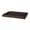 Servirni pladenj AIRY CORDUROY 47 x 37 cm, črno črnilo/rjava, usnje/les, LIND DNA