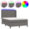Krevet box spring s madracem LED sivi 140x190cm od umjetne kože