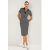 Trendyol Black Striped Mini Striped Polo Neck Knit Dress