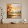 WallXpert uramljena slika na platnu Cc-K-Ah-1019, jesenji pejzaž sa drvetom i rekom pri zalasku sunca, 80 x 80 cm