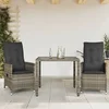 3-dijelni bistro set od poliratana s jastucima sivi