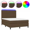 Vidaxl Box spring postelja z vzmetnico LED temno rjava 140x190cm blago