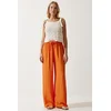 Happiness Istanbul Womens Orange Flowy Knitted Palazzo Trousers