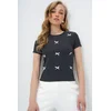 Trend Alacati Stili Ženska bluza kratkih rukava Alc-X13671, Okrugli izrez, Tamnosiva
