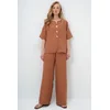 Trend Alacati Stili Ženski komplet bluza i pantalone Alc-X14122, Smeđi