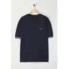 Trendyol Navy Blue Oversize/Wide Cut Embroidered Knitwear Tape Detail Textured T-Shirt