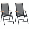 vidaXL Zložljiv Vrtni stol 2 kosa Aluminij 58x65x109 cm Črne Barve