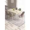 Hanah Home trpezarijski set Roz, sto na razvlačenje i 6 stolica, krem ploča, bele noge, kapućino tkanina Babyface