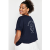 Trendyol Curve Navy Blue 100% Cotton Back Printed Relaxed/Wide Comfort Fit Crew Neck Knitted T-Shirt