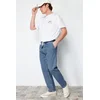 Trendyol Blue Elastic Waist Wide Fit Loose Jeans Jeans
