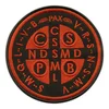 shumee Našitek medalje svetega Benedikta - hrbtna stran - črno-rdeča različica - samolepilna podlaga - vezen našitek/značka/emblem