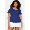 Trendyol Curve Blue Ribbed Pool Collar Knitted Plus Size Blouse