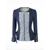 BIBI SAKALIEVA Prehodna jakna Military-Style Denim Jacket with Peplum Fit temno modra