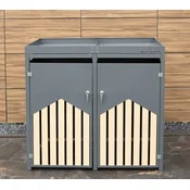 Metal bin store with two flower troughs