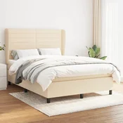 Greatstore Box spring postelja z vzmetnico krem 140x200 cm blago
