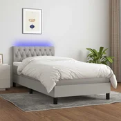 Box spring postelja z vzmetnico LED svetlo siva 90x200 cm blago