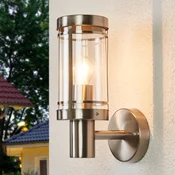 Lindby zunanja stenska svetilka Djori, aluminijasta, nerjaveče jeklo, E27 - Sodobni - nerjaveče jeklo, prozorno