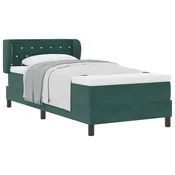 Vidaxl Postelja z vzmetnico z vzglavjem Temno zelena 90 x 190 cm Žamet