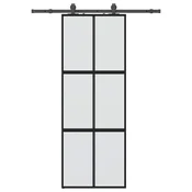 shumee vidaXL Drsna vrata z opremo črna 76x205 cm kaljeno steklo