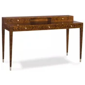 Casa Padrino Luxury Art Deco Desk with 5 Drawers Brown/Silver 140 x 55 x H. 86 cm - Solid Wood Office Table - Office Furniture - Art Deco Furniture - Luxury Furniture