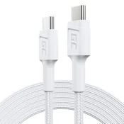 Green Cell USB C Kabel Green Cell KABGC29W, 2m, USB 3.2 Gen 1, Hitro polnjenje, Beli, TPE, do 60 W, 480 Mbit/s