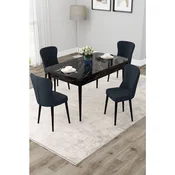 Hanah Home trpezarijski set Due, sto na razvlacenje i 4 stolice, ploca u dekoru crnog mermera, antracit tkanina Babyface