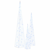 Set akrilnih ukrasnih LED stožaca plavi 30/45/60 cm
