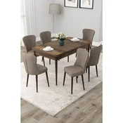 Hanah Home trpezarijski set Due, sto na razvlacenje i 6 stolica, ploca u dekoru drveta Baroque, kapucino tkanina Babyface