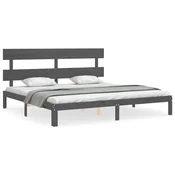 Vidaxl Posteljni okvir z vzglavjem siv 200x200 cm trden les