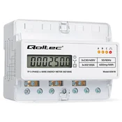 Qoltec Trifazni elektronski števec | Števec porabe energije za DIN letev | 400V | 100A | LCD | LED | 7P