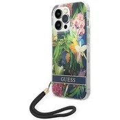 Guess Guess Flower Cord - Ohišje z vrvico za iPhone 14 Pro (modro)