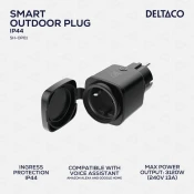 DELTACO SMART HOME Vanjska WiFi Utičnica, IP44, 13A, Crna