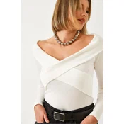 Bianco Lucci Womens Cross Strap Finger Loop Madonna Collar Blouse