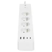 Nedis Wi-Fi pametni podaljšek/ 3x vtičnica tipa E/ 16A/ 2x USB-A/ 2x USB-C/ 2m/ Android/ iOS/ bela