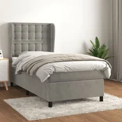 Greatstore Box spring postelja z vzmetnico svetlo siv 90x190 cm žamet