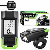 Set USB akumulatorske LED kolesarske svetilke 4000mAh + števec in hupa, 3v1